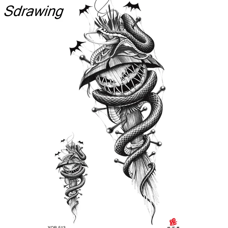 Sdrawing Waterproof Lasting Temporary Tattoo Flower Arm Tattoo Stickers Dark Hot Girl Snake Tiger Lion Fake Tattoo for Women Gifts 328-0