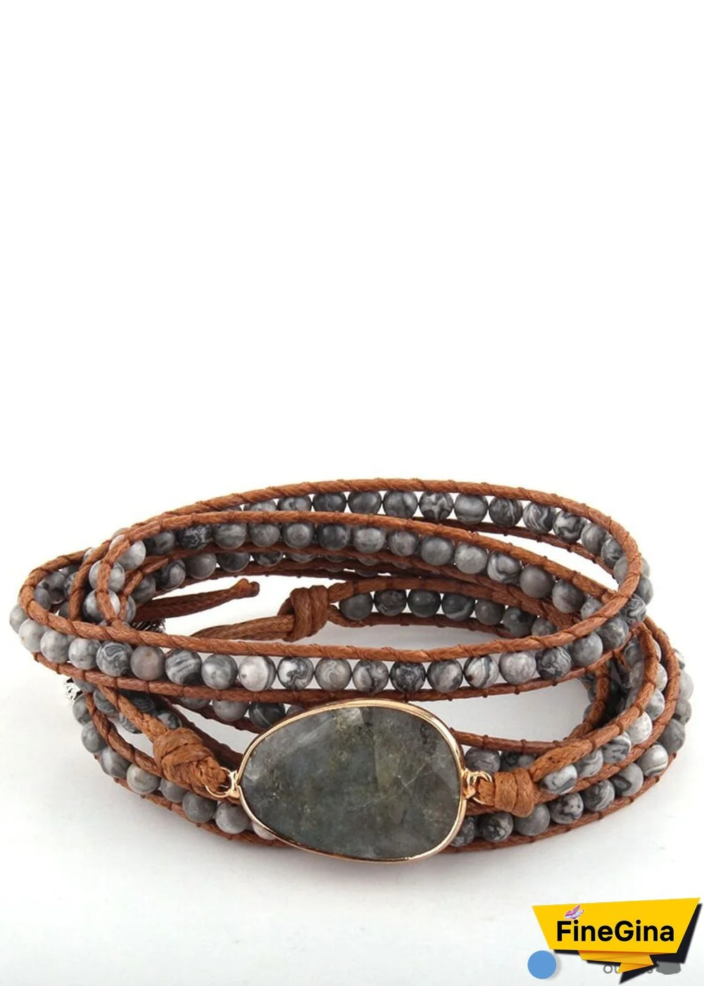 Boho Bracelet, RH 5 Layers Leather Wrap Bracelet, Natural Stones, Navy Lapis