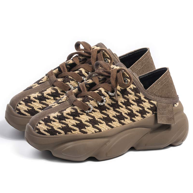Lattice Print Low Top Chunky Sneakers - Modakawa modakawa