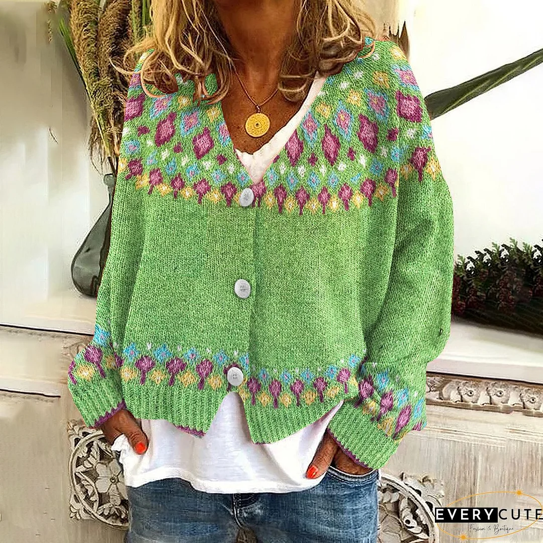Casual Knitted Printed Sweater coat