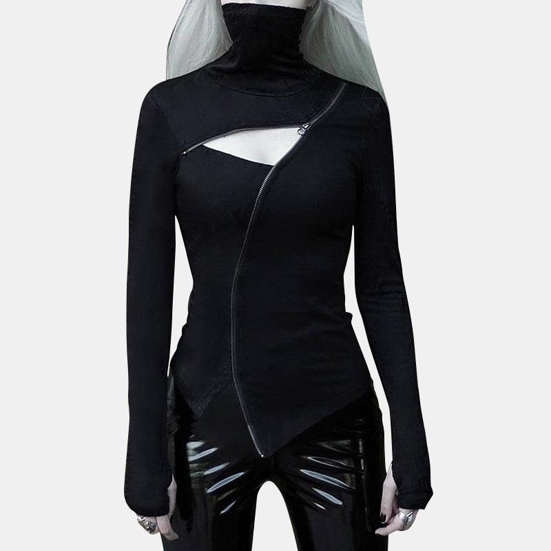 Long Sleeve Stand-Up Collar Zipper Top