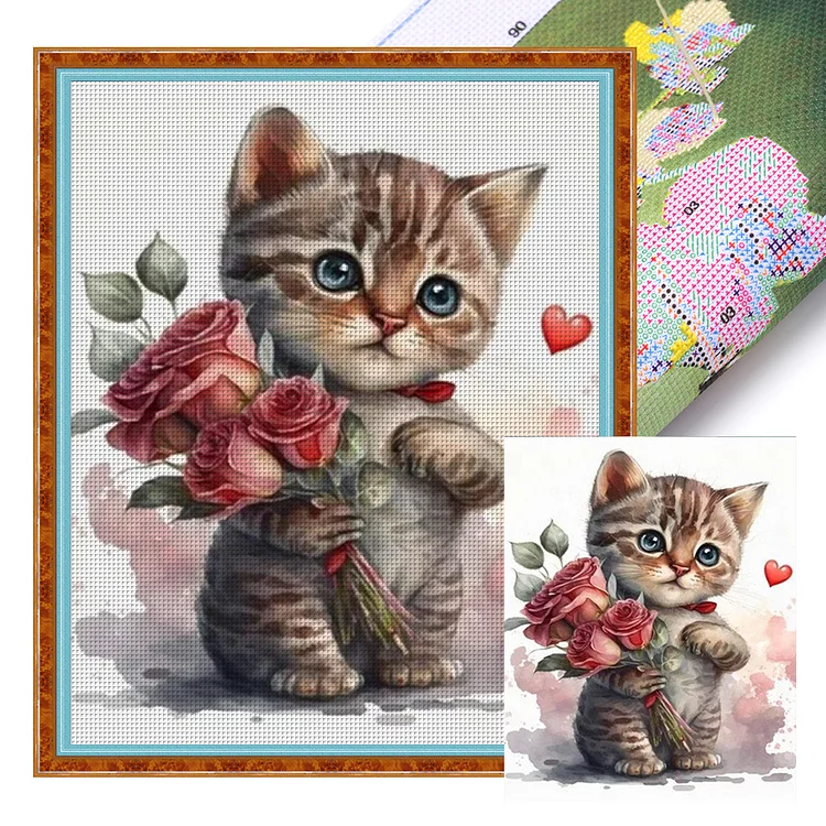 Rose Civet Cat (40*50cm) 11CT Stamped Cross Stitch gbfke