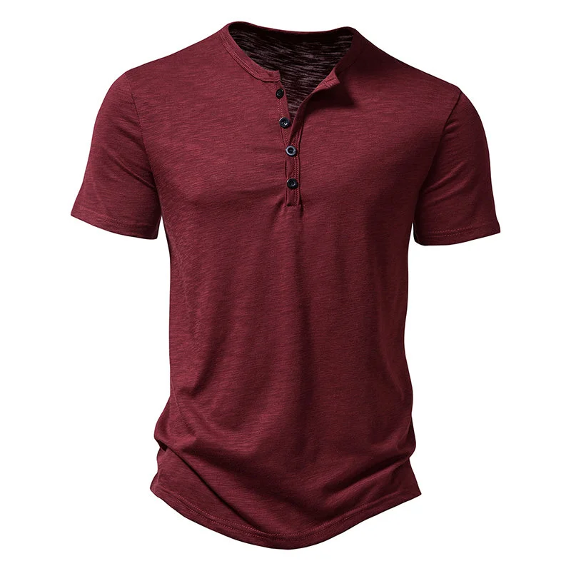 Wongn Summer T Shirt Men Fashion Henley Collar White Tshirt Mens Short Sleeve Casual Slim Tops Tees Solid Color T-shirt for Man