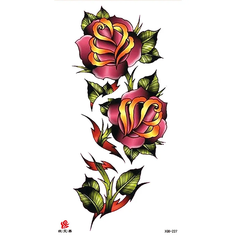 Sdrawing Temporary Tattoo Sticker Flash Tattoos Skull Snake Wolf Blue Pink Rose Flowers Body Art Arm Fake Sleeve Tatoo Women