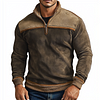 Men's Vintage Suede Patchwork Lamb Fleece Quarter Zip Stand Collar Pullover by Inlyline