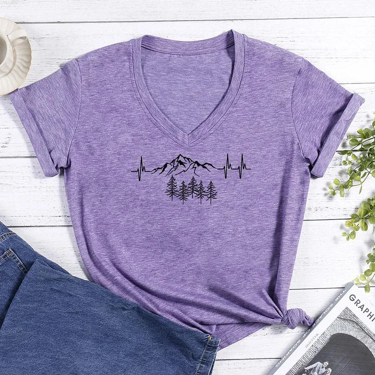 Heartbeat for the mountains V-neck T Shirt-Annaletters