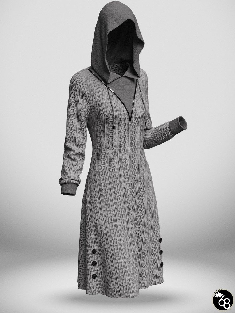 Women's Casual Knit Jacquard Hooded Sweatshirt Dress | 168DEAL