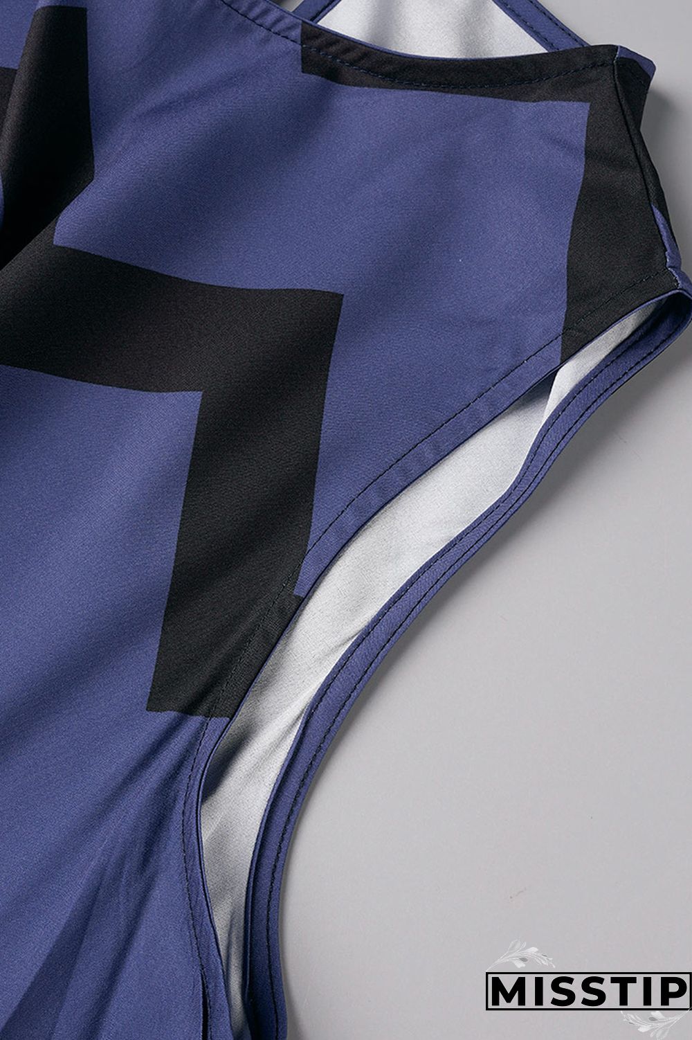 Gray Blue Daily Party Print Slit O Neck A Line Dresses