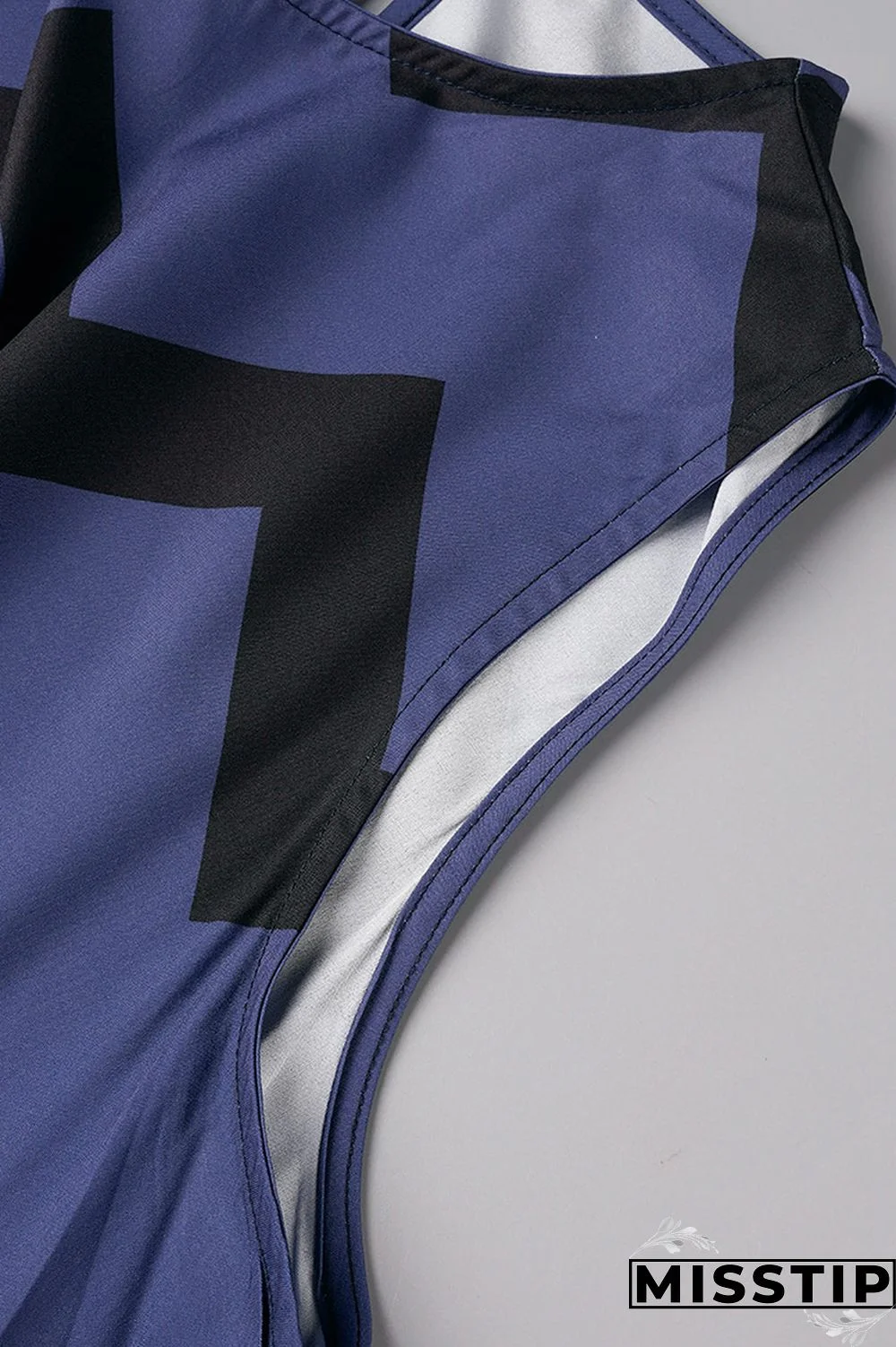 Gray Blue Daily Party Print Slit O Neck A Line Dresses