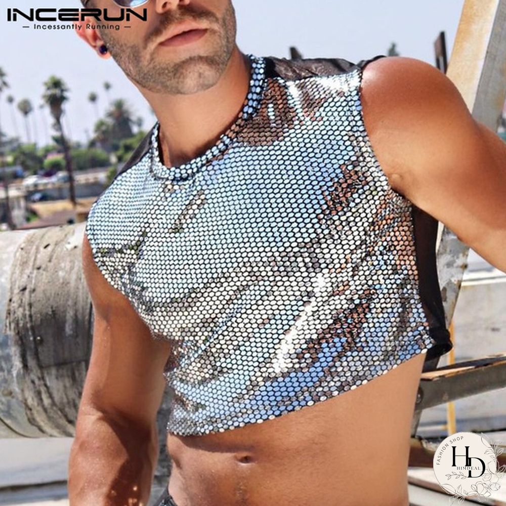 Fashionable Sleeveless Silver Shirts Summer Clubwear Outfit Crop Tops