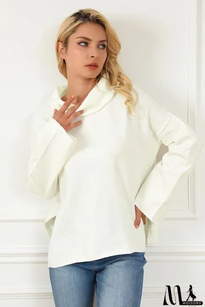 MidiSono - Slit Mock Neck Dropped Shoulder Sweater