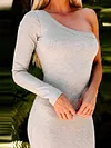 One-Shoulder Long Sleeve Solid Color Simple Mini Dress	