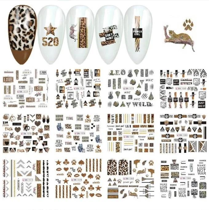 12pcs Valentines Love Letter Water Decals Flower Sliders Nail Stickers for Manicure Nail Art Decoration Transfer Water Sticker-Nail Inspo