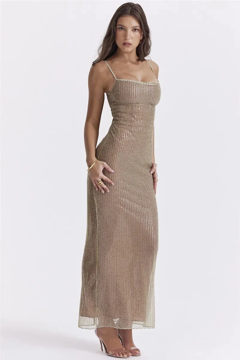 Brownm Sequined Fit Maxi Dress