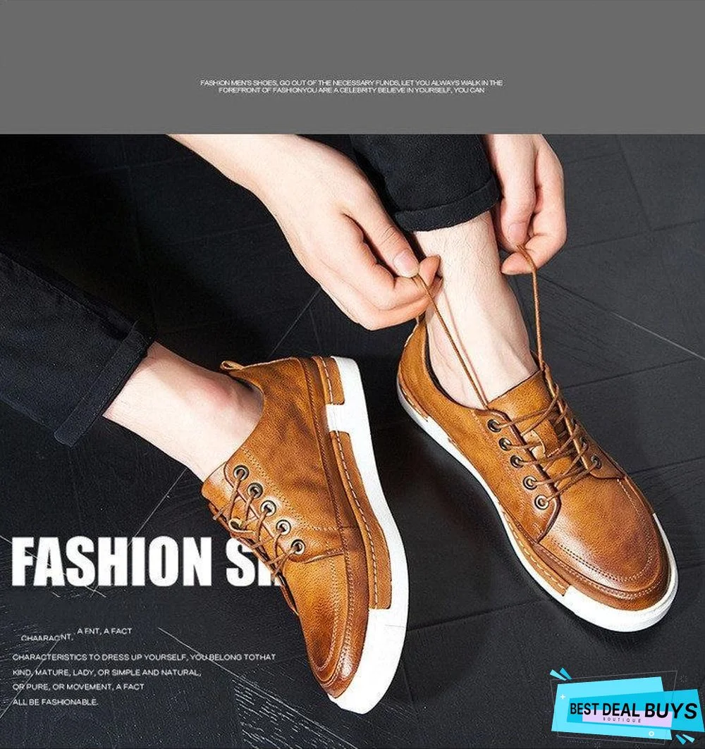 Casual Shoes Men Fashion Vintage Shoes Brown Brand Male Shoes Genuine Leather Men's Leisure Shoes