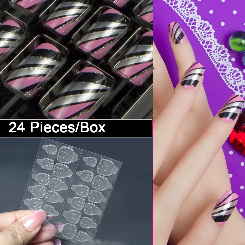With 1 Piece Of Nail Adhesive Tape 24pcs/Box Press On Nail Art Tips Full Cover 10 Sizes False Nail Art Wedding Nails