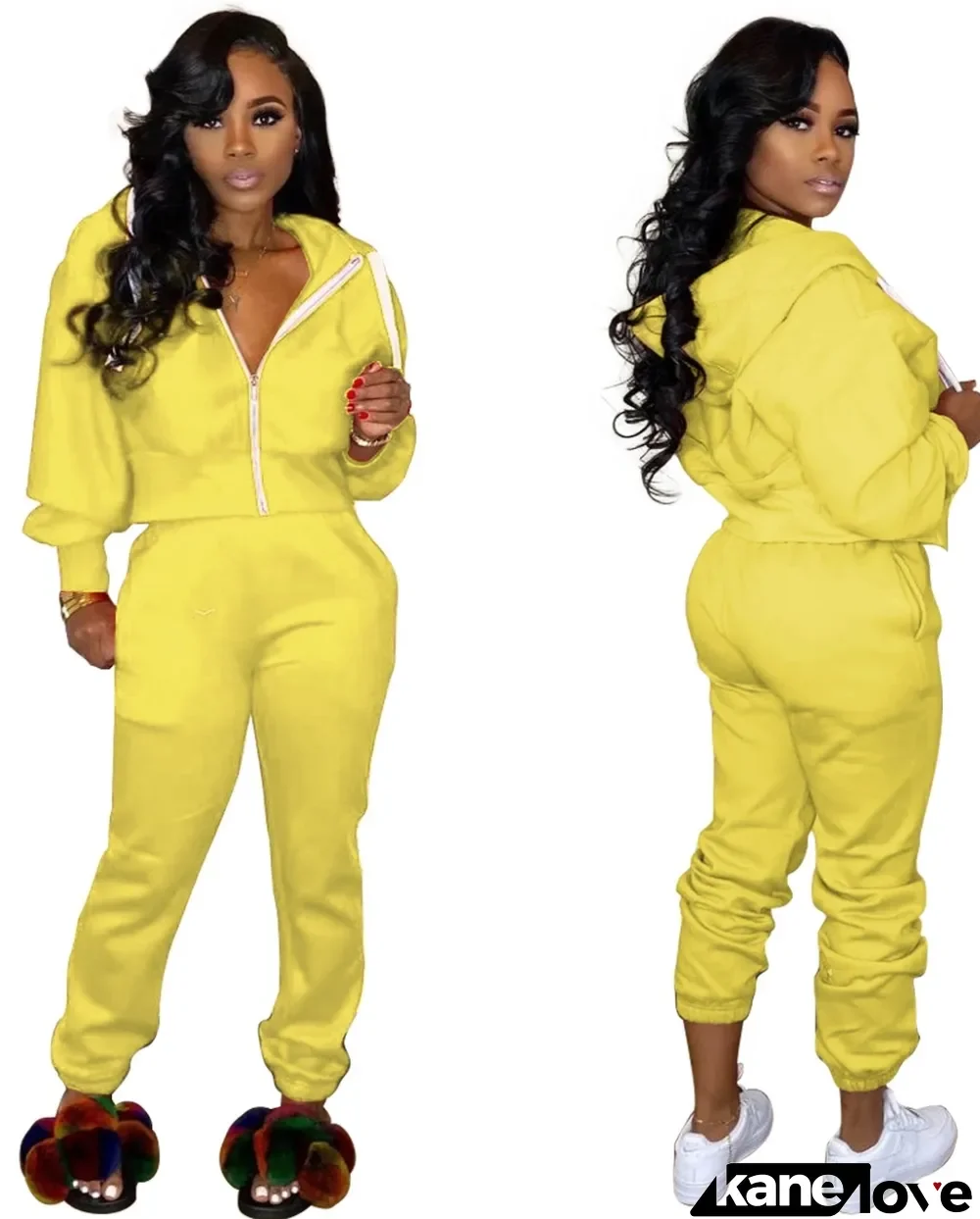 Solid Plain Zip Up Loose Hoody Tracksuit
