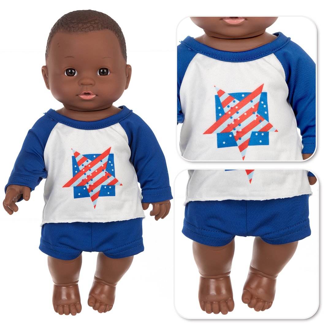 12inch African American Boy Doll with USstar sport T Shirt 30CM Vinyl