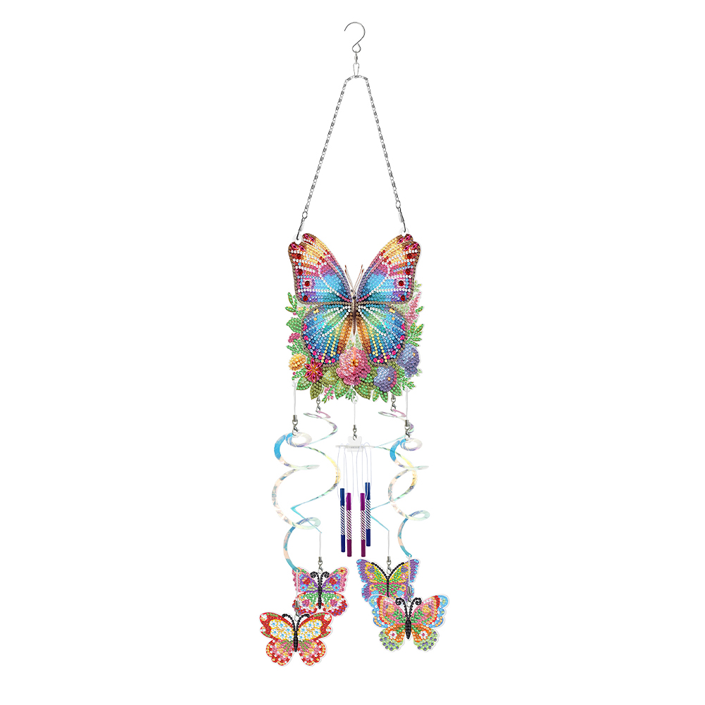 Spring Butterfly Double Sided Diamond Painting Wind Chime for Window Decor