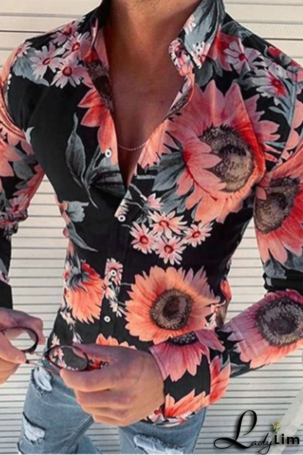 White Vacation Print Patchwork Buckle Turndown Collar Tops