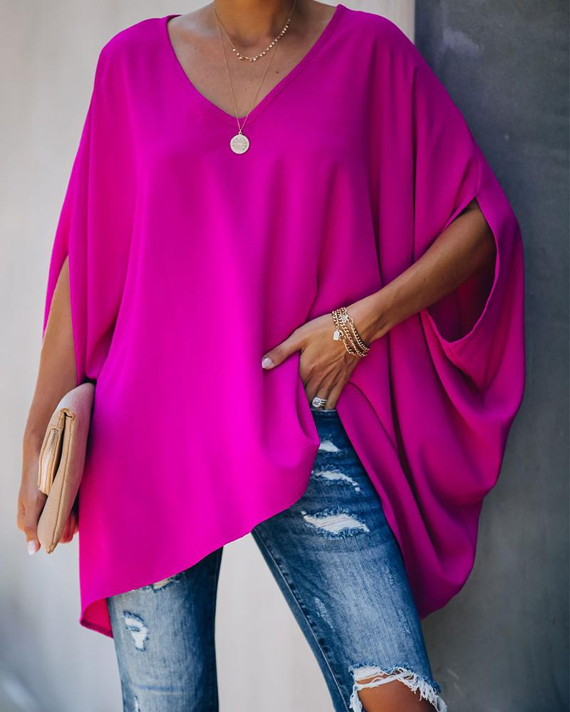 V Neck Batwing Sleeve Casual Top