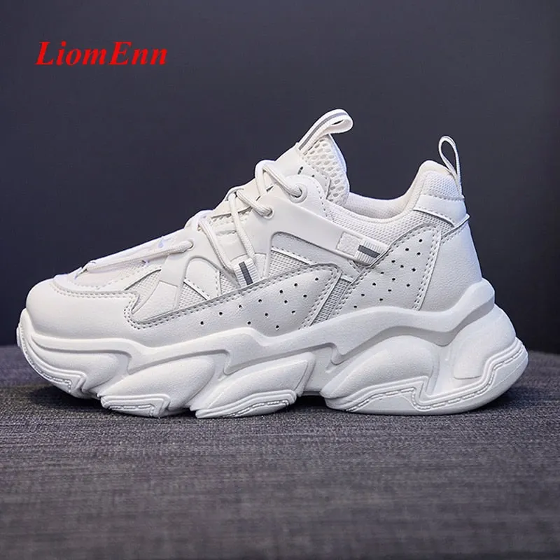 Women's White Chunky Sneakers Women Shoes Platform Casual Sport Shoes 2021 New Spring Vulcanized Tennis Female 5 cm basket femme