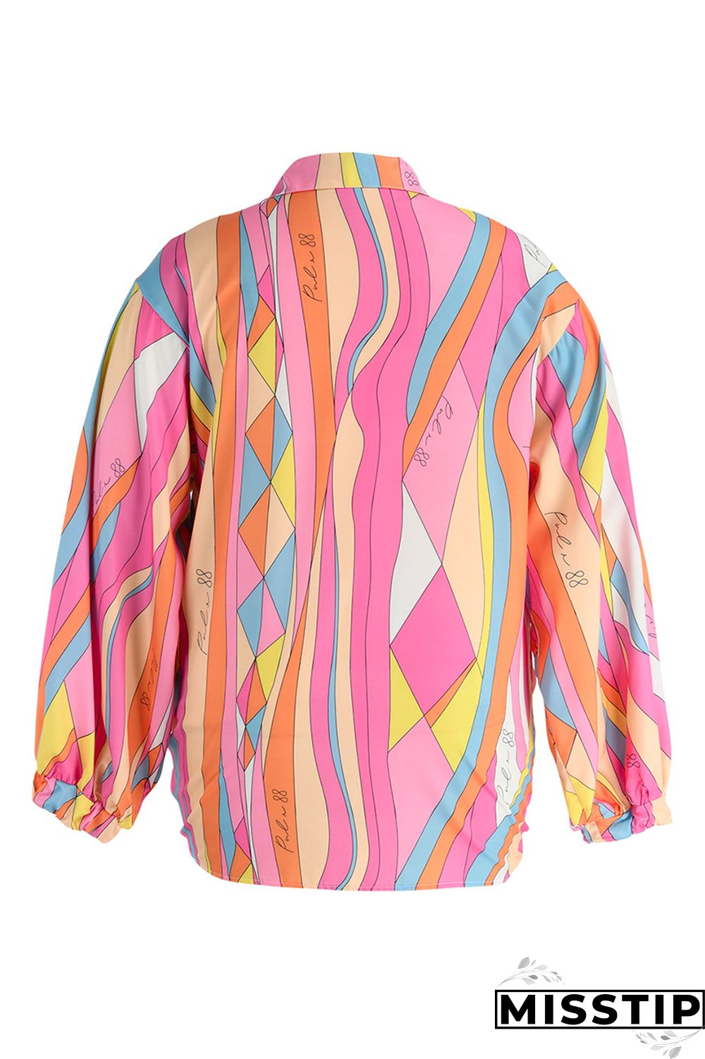 Pink Fashion Casual Print Bandage Patchwork Turndown Collar Plus Size Tops