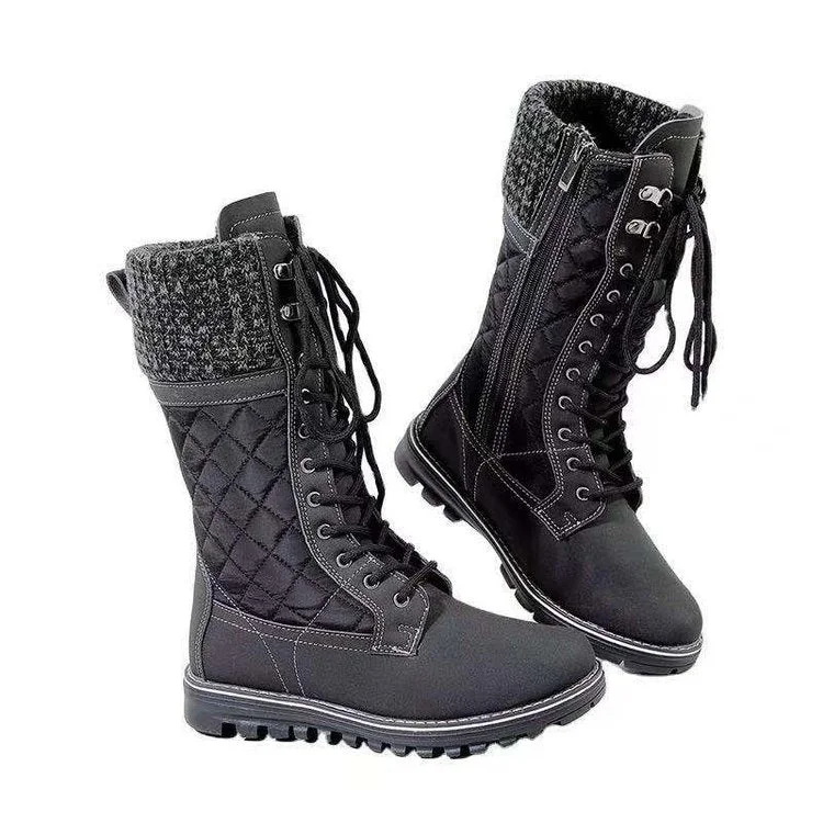 2021 New Women Big Size Winter Snow Boots Dark Colour Warm Fur Insole  Non-slip Outsole Zipper Upper Lace Up  Botas De Mujer