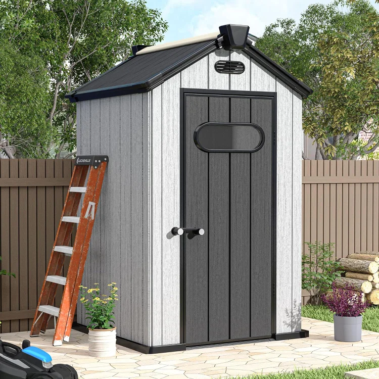 Resin Storage Shed, Weatherproof Outdoor Plastic Storage Shed with Floor Air Vents Windows Skylights Lockable Doors, for Backyard, Patio, Garden