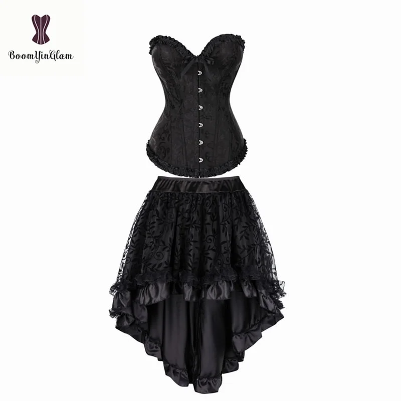 Billionm Size Victorian Asymmetrical Ruffled Satin Lace Trim Gothic Skirts Women Corset Vintage Steampunk Skirt 937#