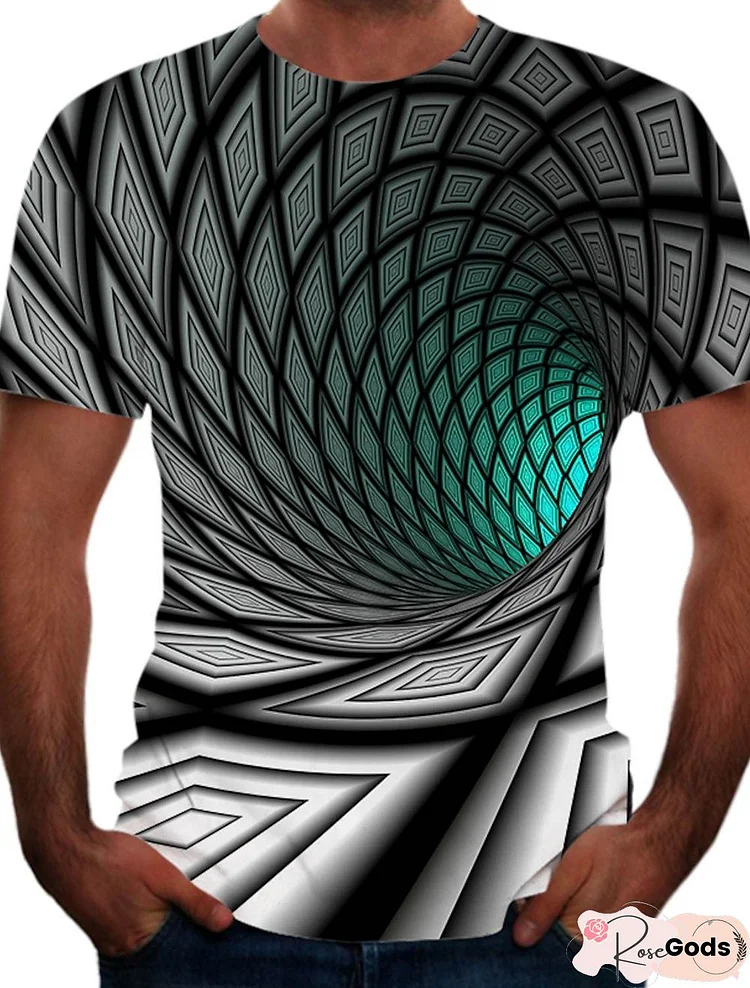 Men's Tee T Shirt 3D Print Graphic Optical Illusion Plus Size Short Sleeve Athletic Tops