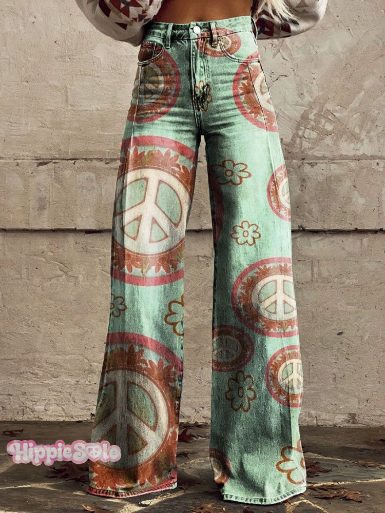 Women’s Hippie Graphic Art Print Casual Wide-Leg Pants Multicolor / Xs