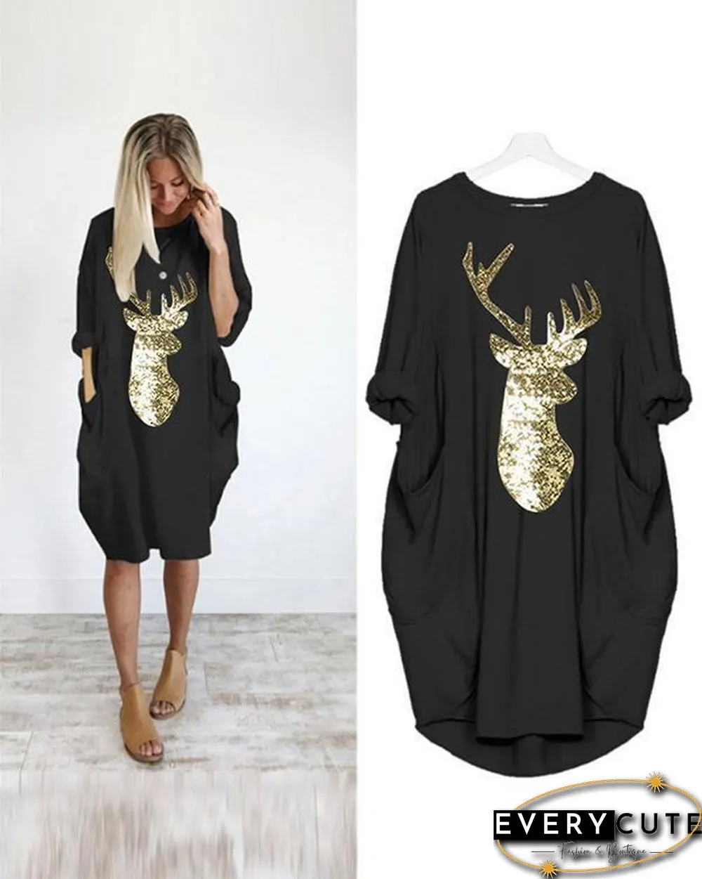 Oversized Long T-Shirt Midi Dress With Pockets