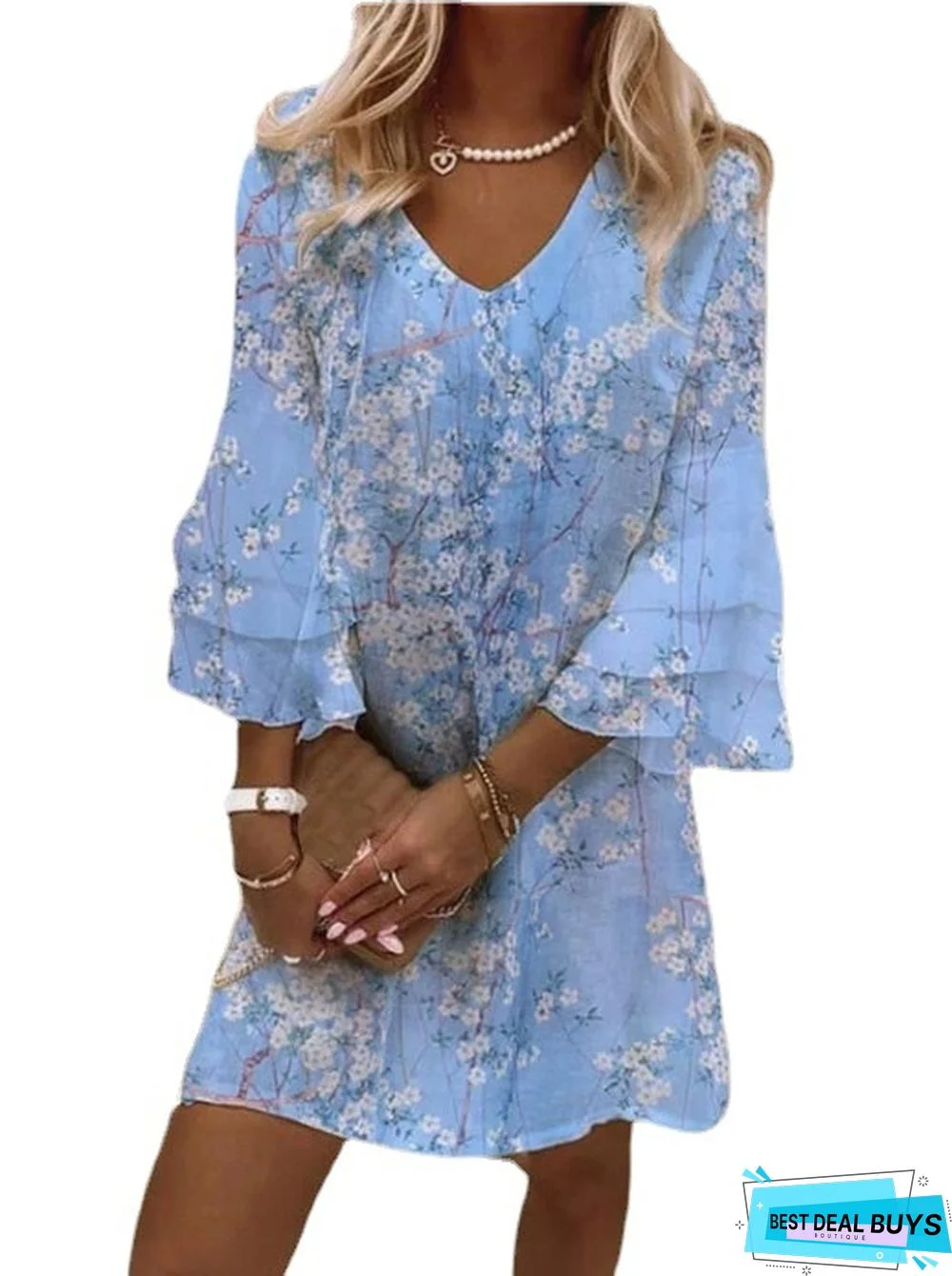 Fresh Print V Leader Mini Dress