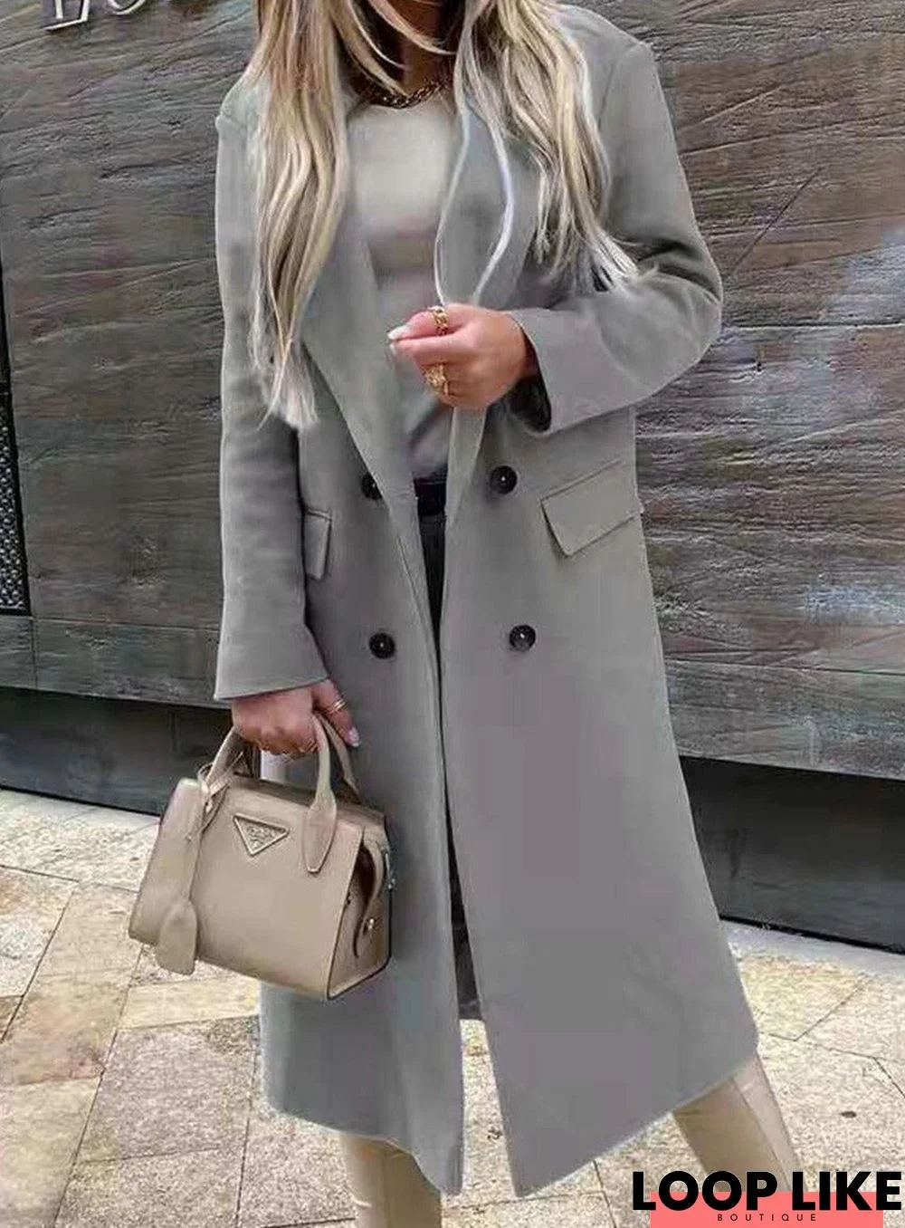 Fashion Casual Plain Lapel Woolen Coat