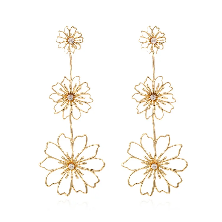Creative Long Metal Diamond Flower Earrings