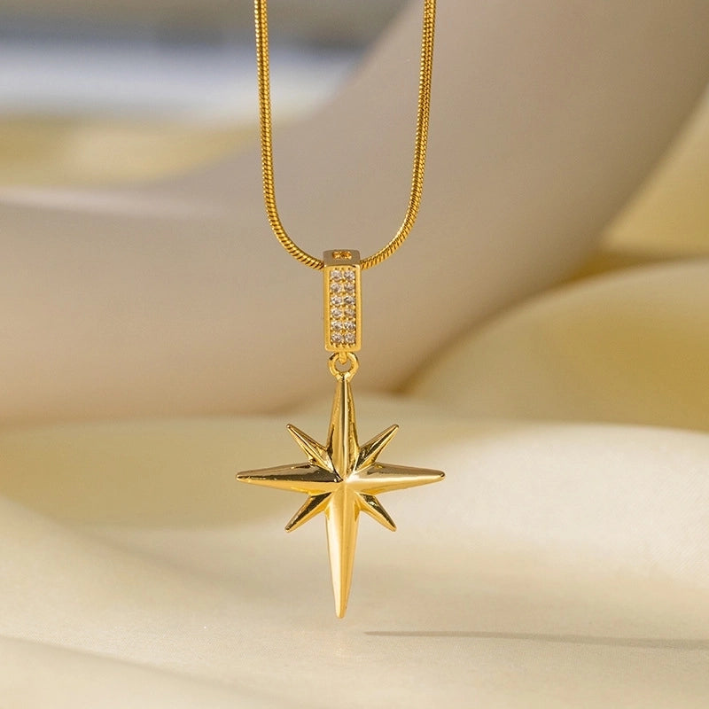 Sweet Minimalist Star Heart Shape Bow Knot Titanium Steel Zircon Plating Inlay Pendant Necklace