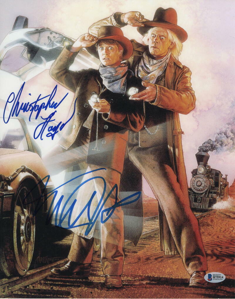 MICHAEL J FOX & CHRISTOPHER LLOYD CAST SIGNED AUTOGRAPH 11x14 Photo Poster painting E - BECKETT