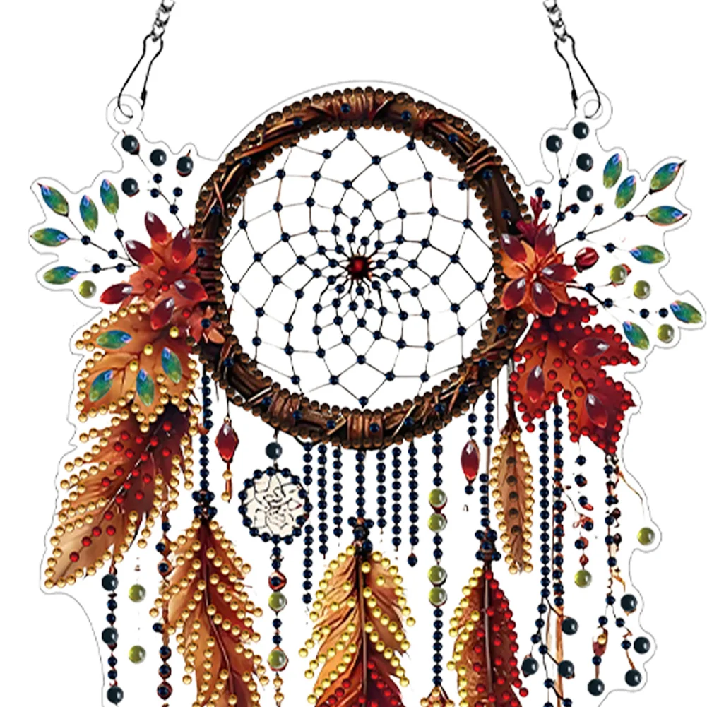 5D DIY Dream Catcher Acrylic Diamond Painting Hanging Pendant for Garden Window Decor 
