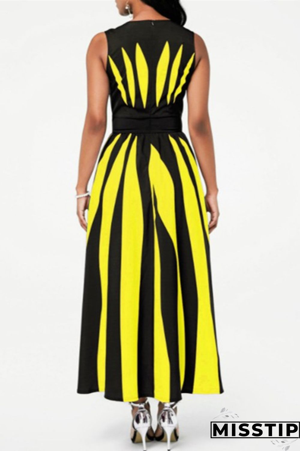 Black Purple Fashion Casual Print Patchwork O Neck Sleeveless Dress