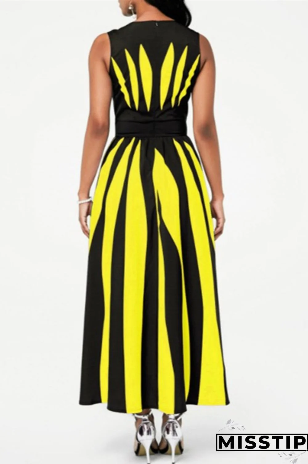 Black Purple Fashion Casual Print Patchwork O Neck Sleeveless Dress