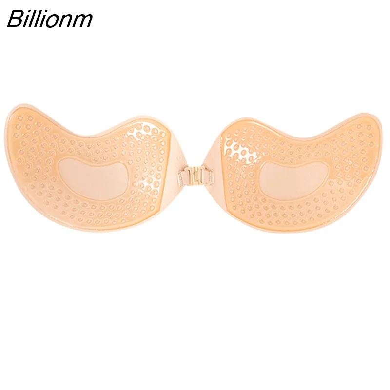 Billionm Sexy Women Invisible Push Up Bra Self-Adhesive Silicone Bust Front Closure Sticky Bra Black Skin Backless Strapless Bra