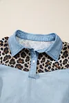 Women's Denim Block Leopard Patchwork Shirt Collar T Shirt Mini Dress