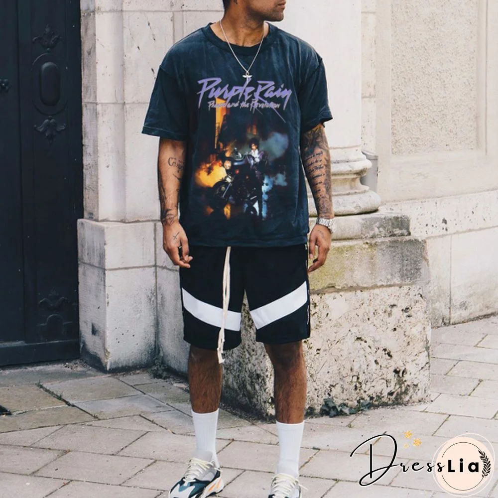 Mens Vintage Round Neck Printed Short-Sleeved T-Shirts