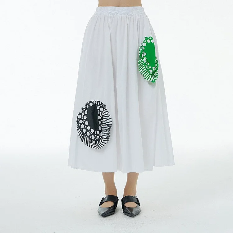 Fashion Art Printed Three-dimensional decor Patchwork Skirt 