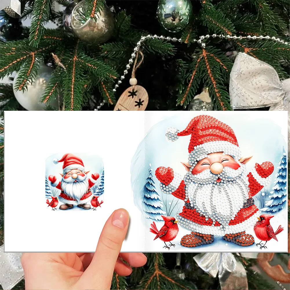12pcs DIY Christmas Santa Claus Special Shape Diamond Panting Greeting Card【With White Envelope】