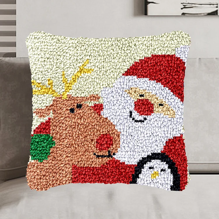 Santa Claus, Penguin and Deer Pillowcase Latch Hook Kit for Beginner veirousa