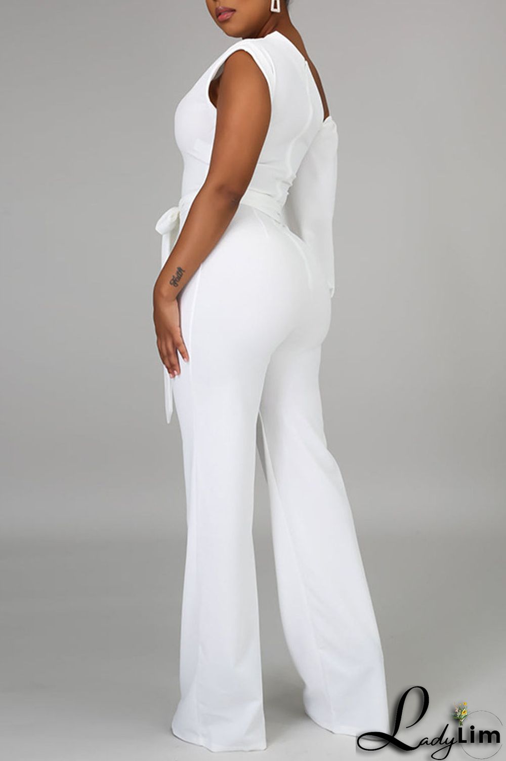 Black Fashion Casual Solid Patchwork Asymmetrical Asymmetrical Collar Straight Jumpsuits