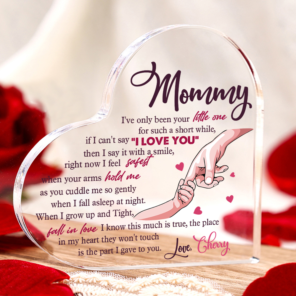Personalised Name Acrylic Heart Keepsake Holding Hands Ornaments Gifts for Mum/Mom - I Feel Safest When Your Arms Hold Me-Jessemade AU