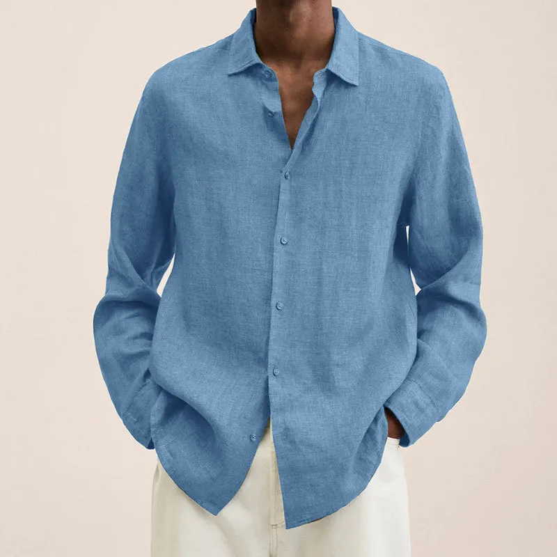 Brownm Brownm Explosion Autumn Long Sleeve V-Neck Loose Button Cotton Shirt Shirt Man